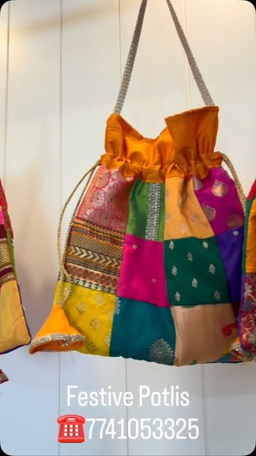 Patchwork festive potli in bright silks